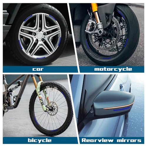 Image of 20PCS Reflective Car Wheel Decorative Stripe Stickers, Reflective Car Decal, Anti-Scratch Reflective Rim Stickers, Night Safety Warning Car Stickers Universal for Vehicles Motorcycles (Blue)