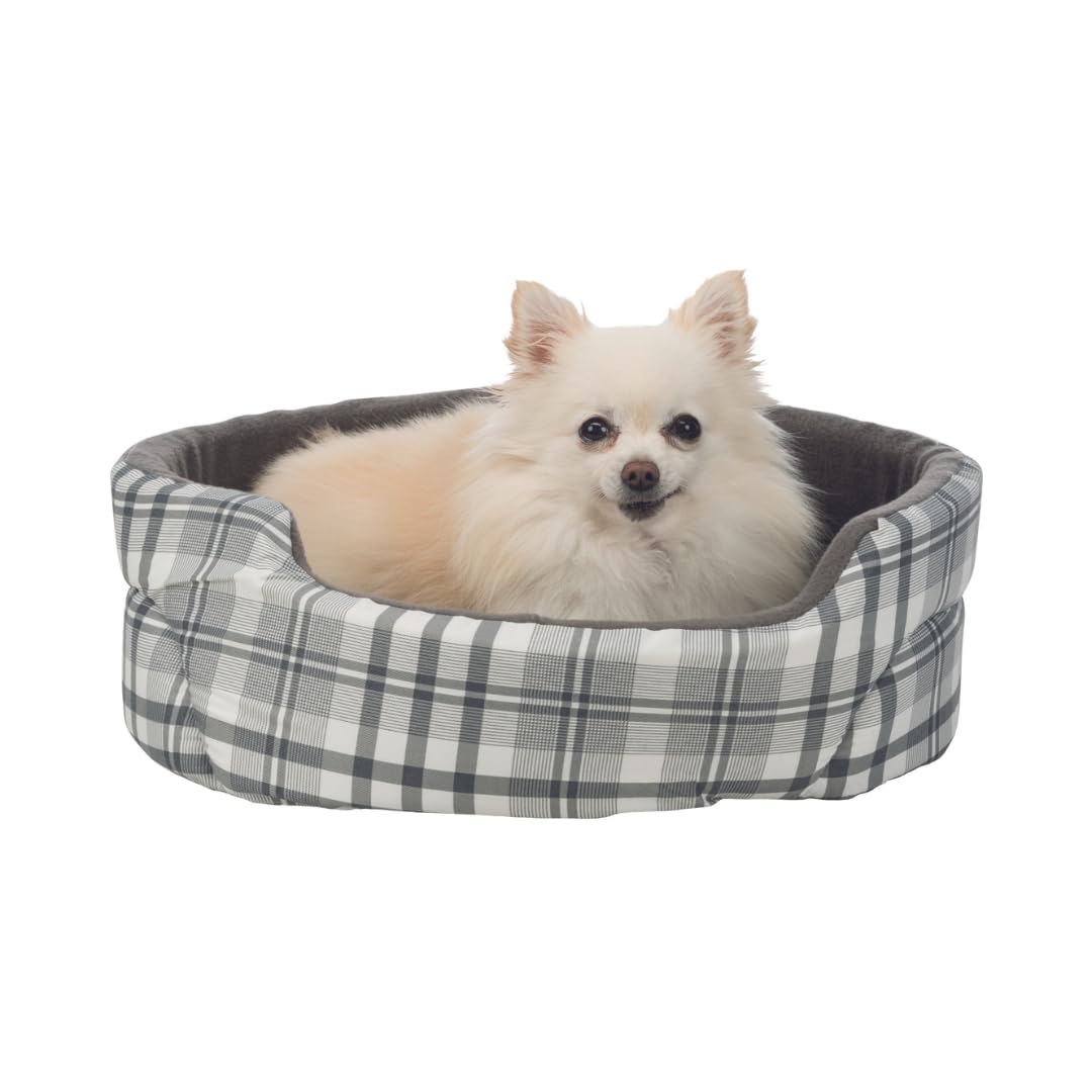 TRIXIE Hundebett Lucky 65 × 55 cm in grau/weiß - gemütliches Hundekissen mit Baumwoll-Optik - Hundekorb für mittelgroße Hunde - rutschfest - 37023