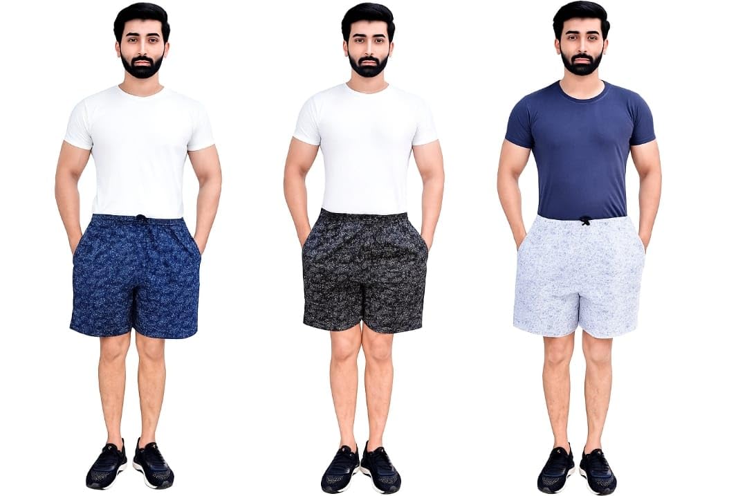 awala fashion Men's Casual Cotton Shorts, Pack of 3, Navy Blue, Black, Grey, Drawstring Waist-picture-55