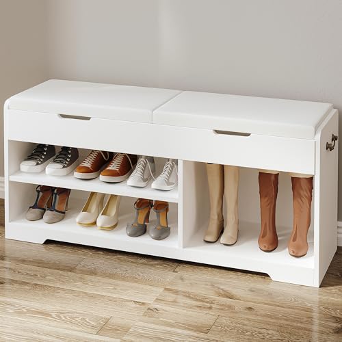 Hzuaneri Banco de Zapatos,Zapatero con 2 Bancos de Almacenamiento tapizados, Multifuncional, para...