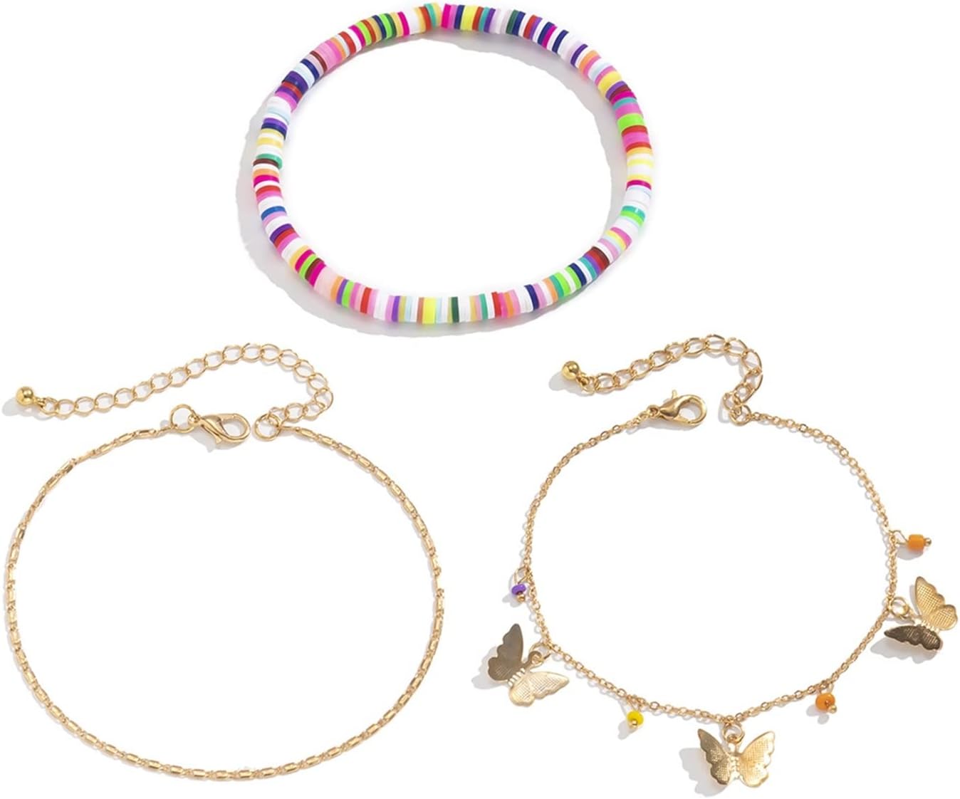 Daesar Beach Anklet for Girls, Anklet for Women Gold Plated Butterflies Beads Chain Beaded Anklet Sets for Women