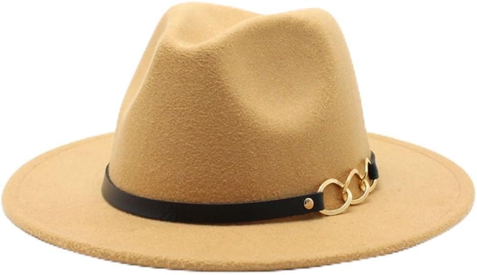 Classic Wool Fedora Hat with Black Band, Camel Brown Wide Brim, Western Style