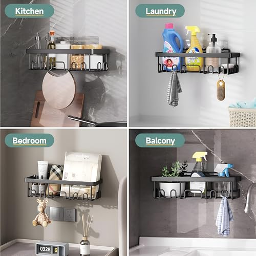 Image of Homeor MS Self Adhesive Bathroom Shelf I Wall Mounted Bathroom Organizer I Shower Caddy Shelf Organizer Rack I Multifunctional Bathroom Rack for Bathroom, Living Room & Kitchen Accessories, Pack of 2