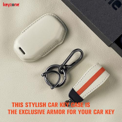 Image of Keyzone Royal Leather Key Cover for Kia Carens Clavis, Seltos, Sonet, Carens 2023 Onwards 4 Button Smart Key(Compare Key Shape and Buttons Before Placing Order) (Vanilla Satin)