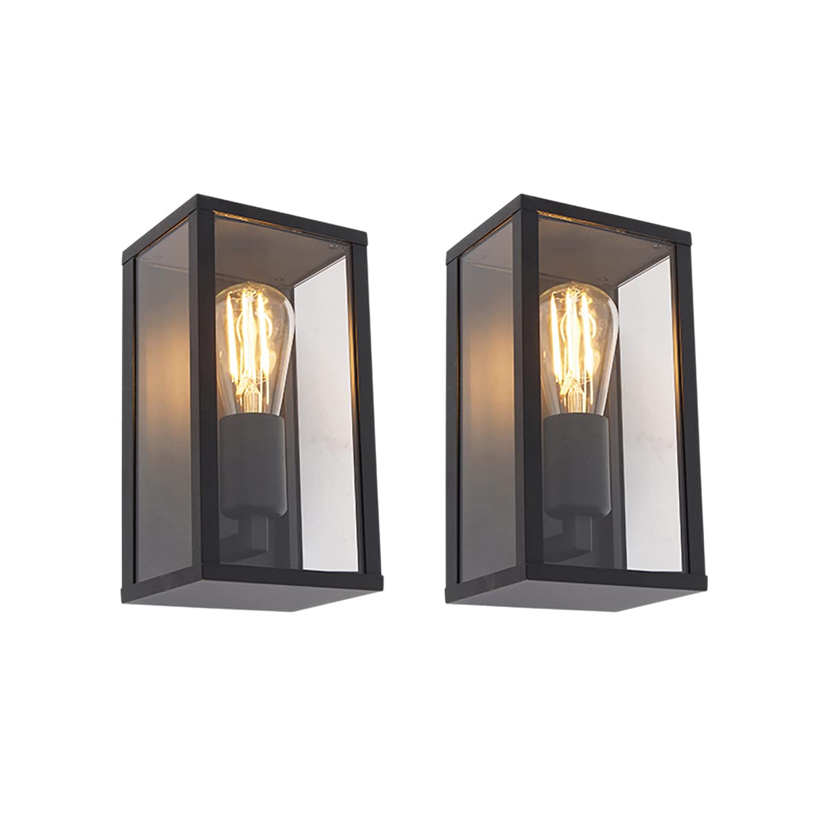 Qazqa Black Industrial Outdoor Wall Lamp With Glass, Wall Light For Garden - Charlois - Max. 40W, E27, 14Cm, Ip44