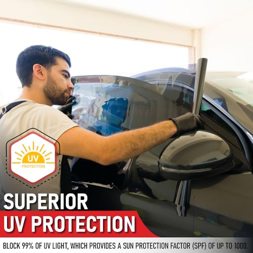 Image of United Universal Black 1Ply Window Tint Film - 20 inch x100', 20% VLT Dyed PET Film, Deep Black Shade, 99% UV Block, Privacy & Interior Protection Film for Car, Truck, SUV, Home - Heat & Glare Control