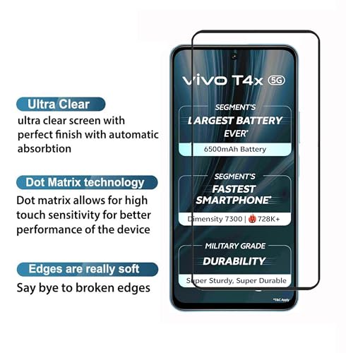 Image of Tempered Glass Screen Protector Compatible For Vivo T4X and Vivo Y39 (6.72 Inch) Black Cellphone With Edge-To-Edge Protector Coverage And Easy Installation Kit