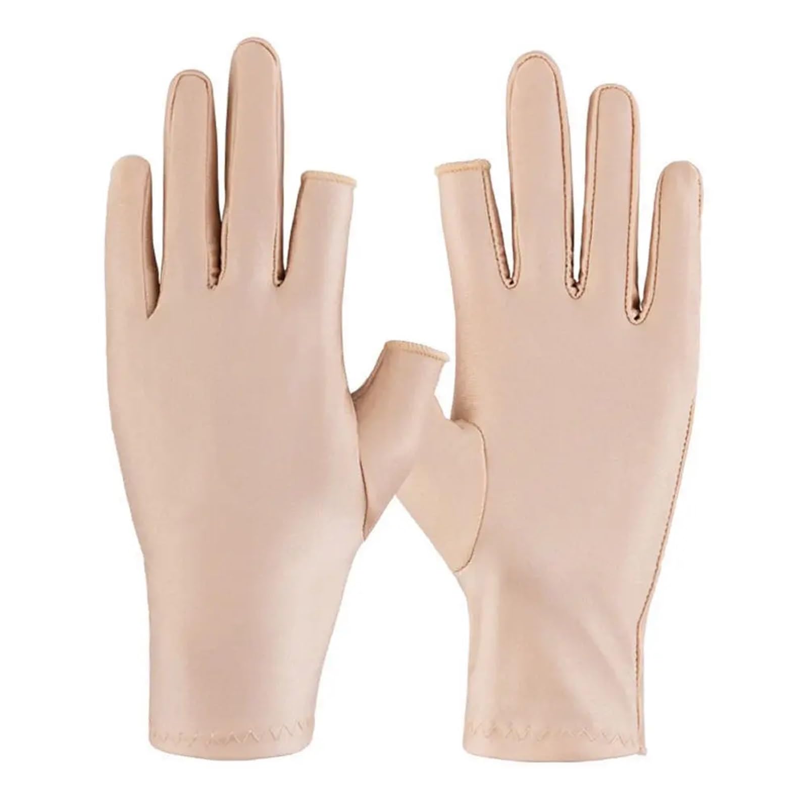 JMORCO Sun Gloves Short Breathable Two Finger Fashion Sunscreen Outdoor Fingerless Women Gloves Ice Silk Man Mittens(Nude-two finger)
