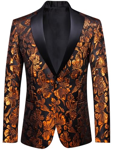 Image of Barry.Wang Mens Floral Blazer Suit Jacket Notched Lapel Casual Sport Coat | Flowers Jacquard One Button Tuxedo for Prom Wedding Party Disco Dinner Banquet Cocktail Homecoming Travel,Regular Fit