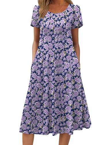 Image of ZEAGOO Womens Casual Dresses for Summer Short Sleeve Flare Midi Dress Loose Flowy Beach Sundress