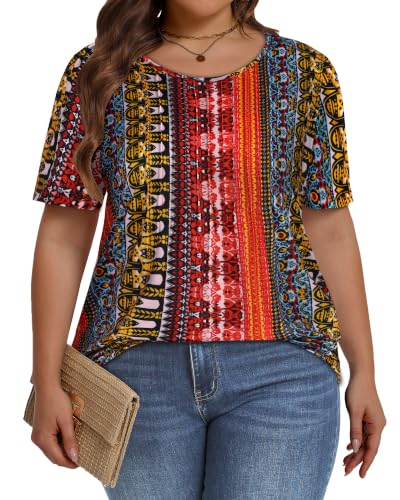 Image of Plus Size Tops for Women Pleated Summer Top Trendy Short Sleeve Shirts Casual Basic Tee Crew Neck Blouses 2026