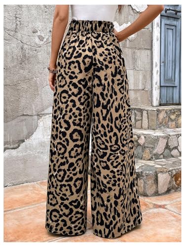 Floerns Women's Leopard Print Paperbag High Waist Baggy Wide Leg Summer Pants2