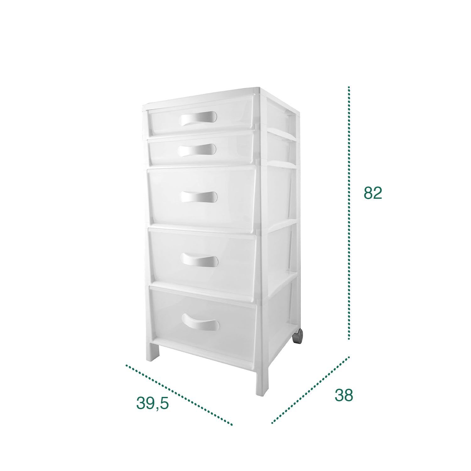 Organizzatore Multifunzione con 5 Cassetti Bianca, Ideale per Camera, Cucina, Bagno e Ufficio - Mobiletto con Cassetti Trasparenti 39.5x38x82cm