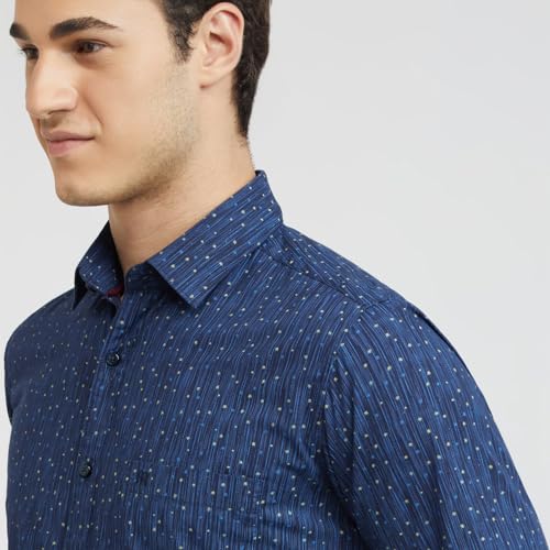 Image of Raymond Men's Pure Cotton Print Pattern Slim Fit Regular Collar Full Sleeve Casual Shirt