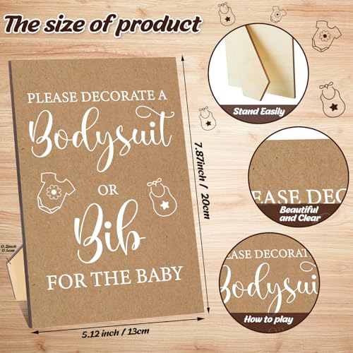 Panitay 100 Pcs Blank Bib Bodysuit Baby Shower Set Baby Shower Sign Blank Feeder Bib DIY Bodysuit Fabric Colorful Marker