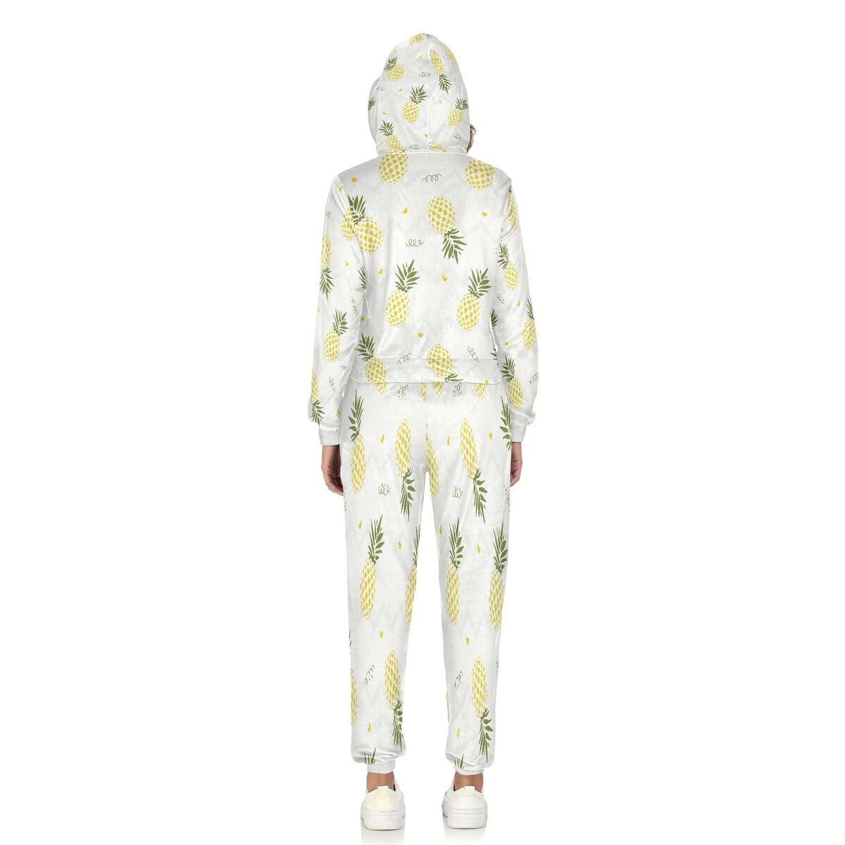 Conjunto deportivo de 2 piezas para mujer, diseño de piña, fruta, manga larga, conjunto deportivo en zigzag