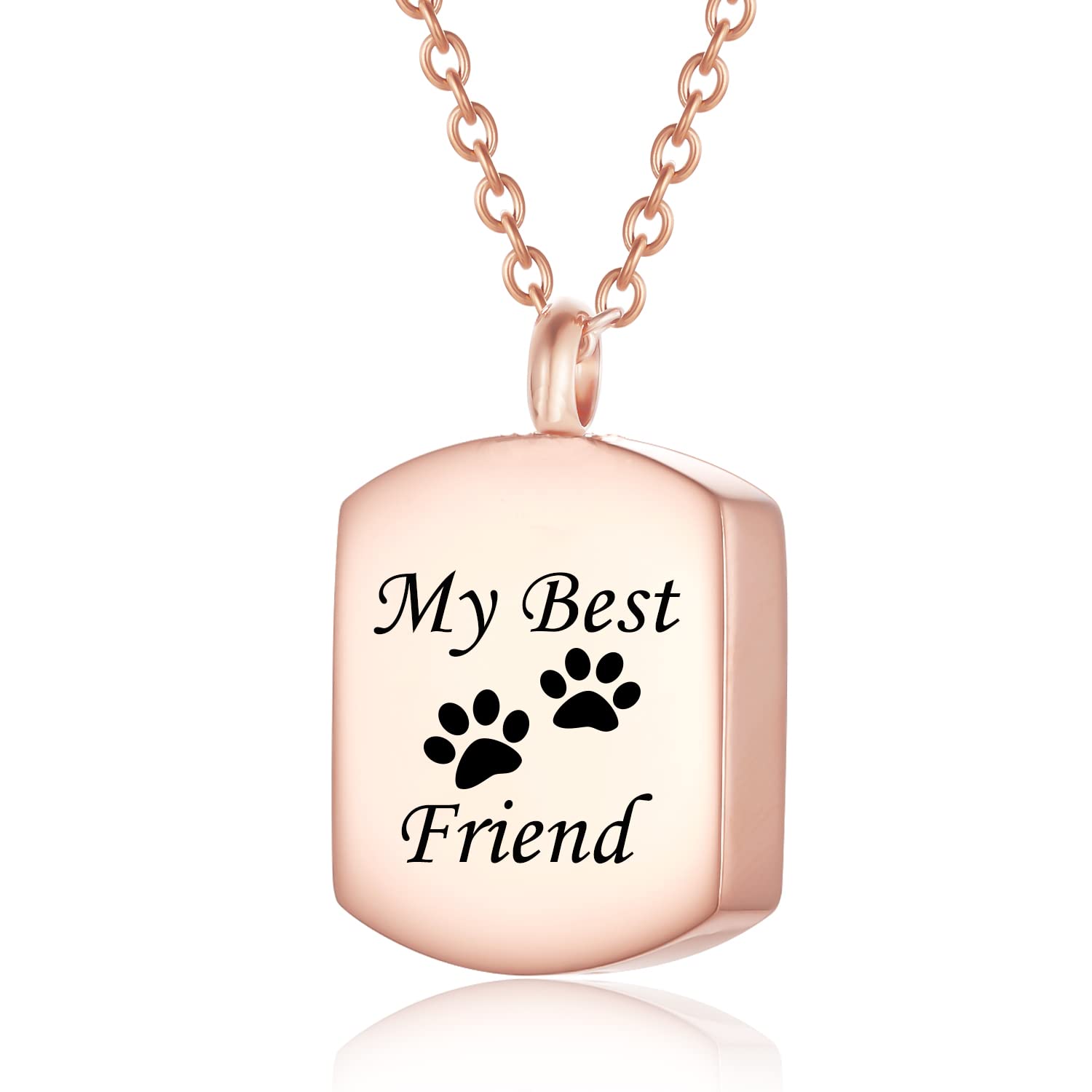 Urn Necklaces for Cat Dog Ashes My Best Friend and Paw Print Engraved Pet Cremation Jewelry for Ashes Stainless Steel Keepsake Memorial Pendant Ash Holder Cremation Urn Necklace for Women Men,
