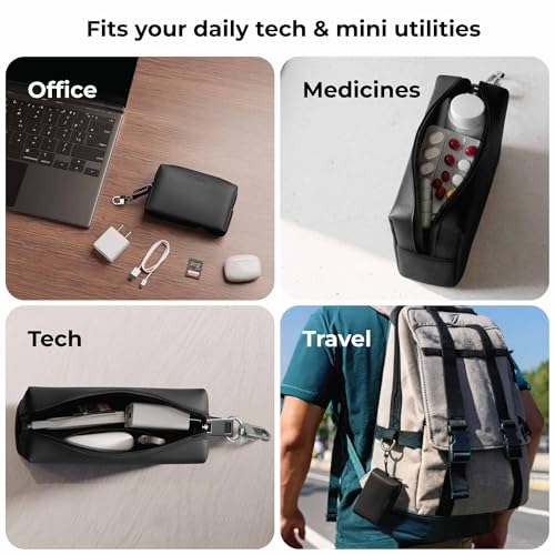 Image of eo Tech Organizer Pouch for Travel | Cable Organiser Bag for Charger, Laptop Accessories, Gadget, Electronics, Power Bank, Toiletry & Personal Care Storage Case (Black, Mini Tech Pouch)