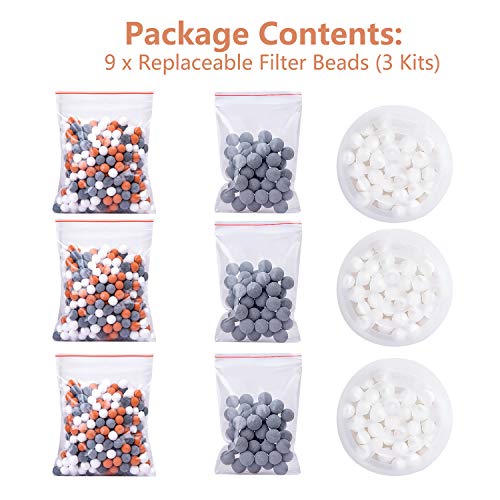 NOVKIT Mineralperlen Nachfüllset 9 Pack Filterstein für Duschkopf, Mineralsteine zu Entfernung Chlor und Reinigung Dusche Wasser