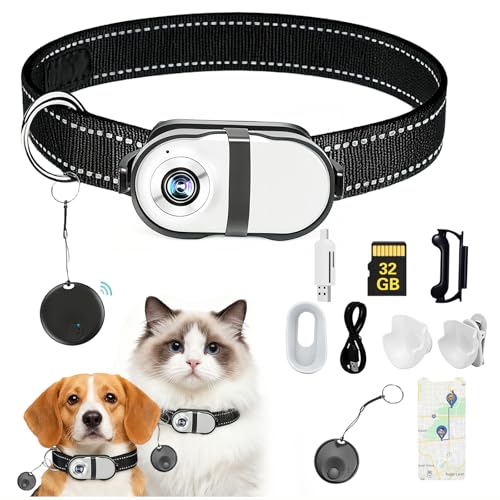 PRRPRR Pet Camera Collar with Air Tracker Tag, 1080P HD...