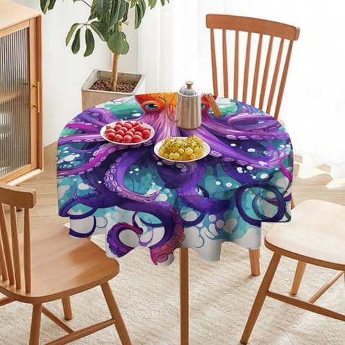 Nappe ronde pieuvre colorée lavable et infroissable pour table propre