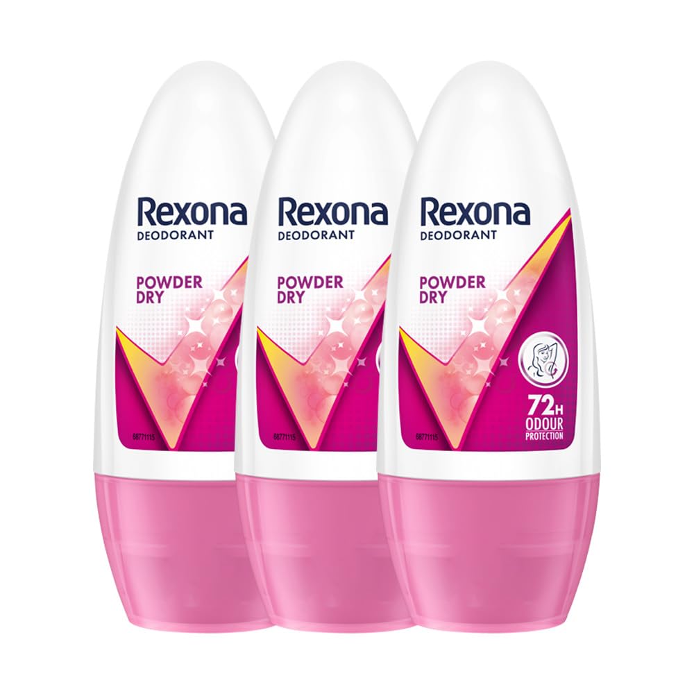 Rexona Powder Dry Underarm Roll-On Deodorant for Women | 72H Odour Protection | 50ML (Pack of 3)
