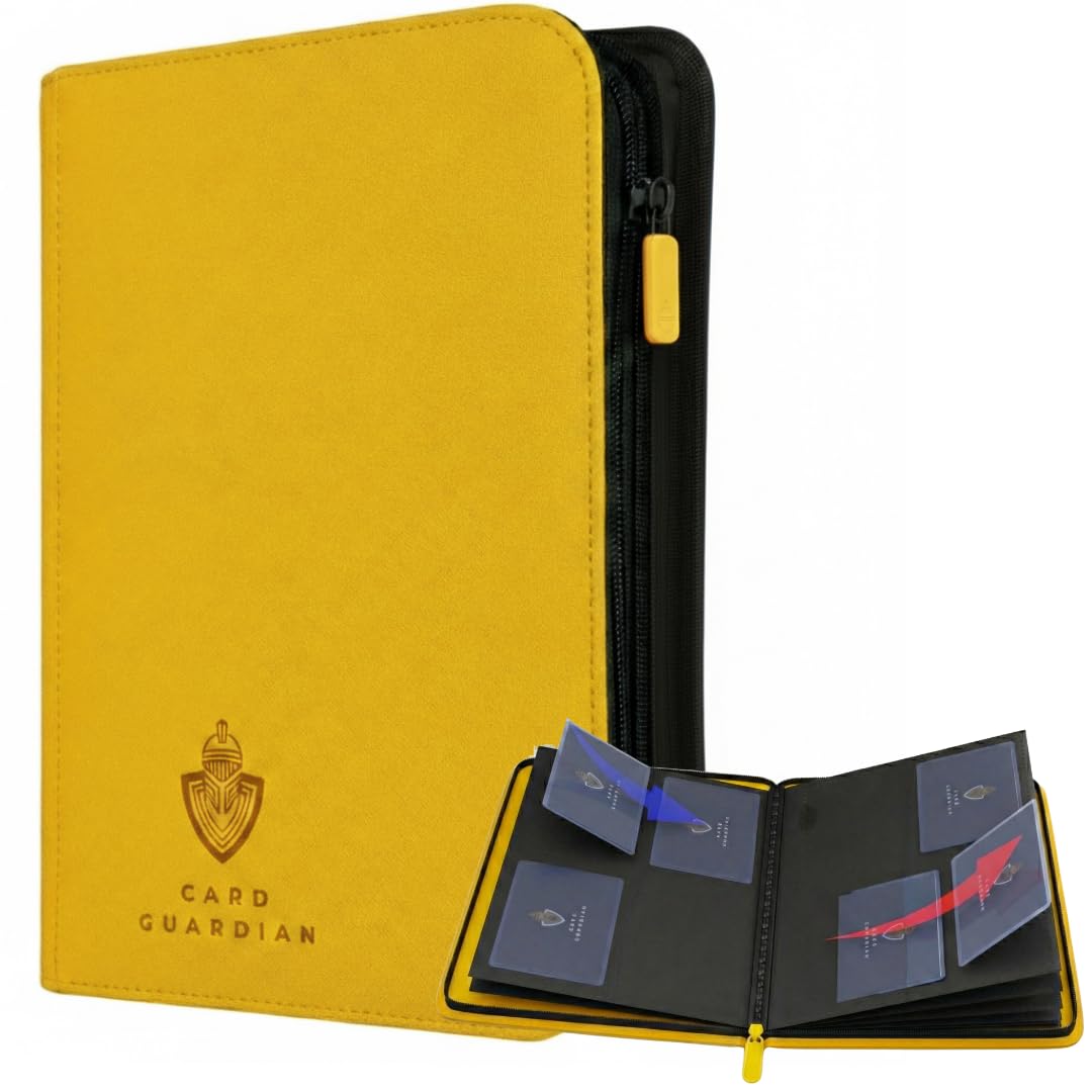 Card Guardian Yellow - Toploader 4 Pocket Premium Binder With Zipper For 160 Cards - Side Loaded Pockets - Compatible With Sports And Trading Cards Tcg (Yellow)