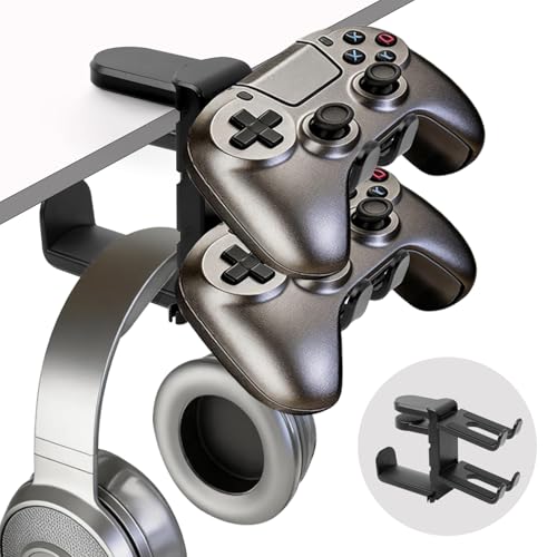 AgagaQx Soporte Mando PS5 Xbox Giratorio 360°, Soporte Auriculares Ajustable, Soporte Cascos Gaming Antideslizante con Organizador de Cables, Universal Headphone Stand, Accesorios Escritorio Gaming