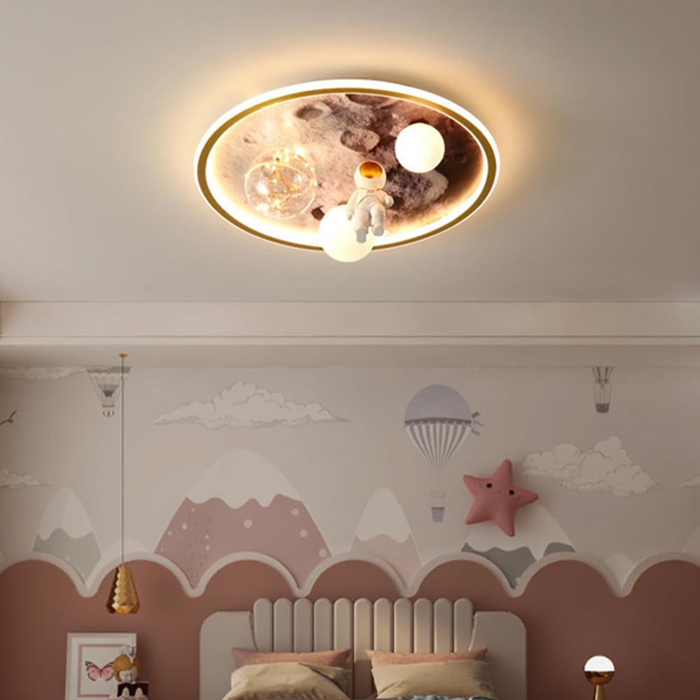 RRBEST Children's LED Ceiling Light, Modern Moon Astronaut Ceiling Light, Dimmable Acrylic Light Lighting With Remote Control, Boys And Girls Room Children Baby Room Decoration Chandelier - View #2