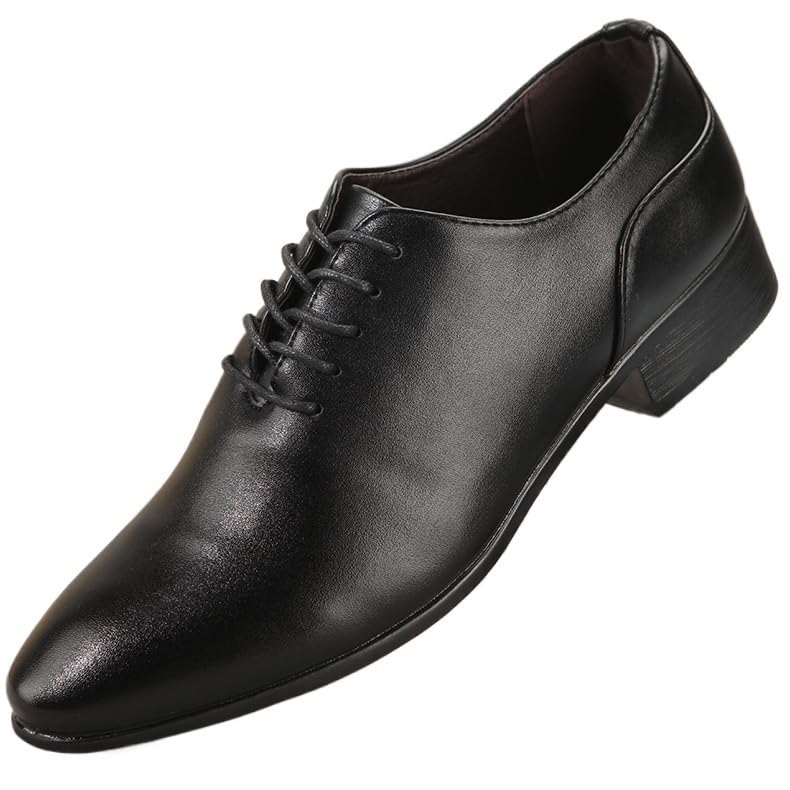HOOENG Formal Shoes Dress Oxford for Men Lace Up Pointed Toe PU Leather Oxford Shoes Anti-Slip Rubber Sole Non Slip Resistant Block Heel Wedding(Color:Black,Size:8)