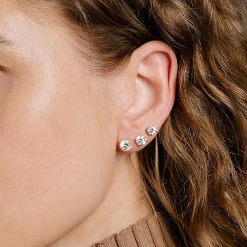 5 Pairs Extra Long Post Earrings 316L Stainless Steel Stud Earrings for Women Hypoallergenic Cubic Zirconia Ear Piercing Studs for Sensitive Ears 3-8mm3