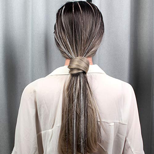 Wekicici Hair Chains Silver Multi Strand Hair Extension Chain With Clips Punk Tassel Head Chain Hip Hop Party Halloween Nightclub For Women And Girls(7Ps) #TOP19