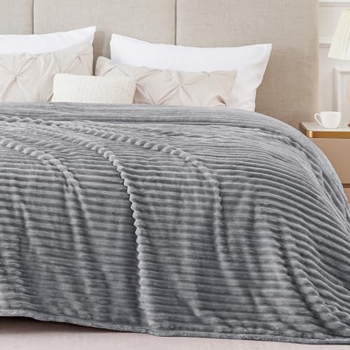 Image of BEDELITE Fleece Blanket Queen Size - 3D Ribbed Jacquard Soft and Warm Decorative Fuzzy Blankets - Cozy, Fluffy, Plush Lightweight Throw Blankets for Couch, Bed, Sofa(Grey, 90x90 inches)