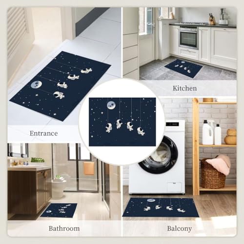 Tapis de sol intérieur antidérapant et absorbant grand format lavable motif bleu - 7