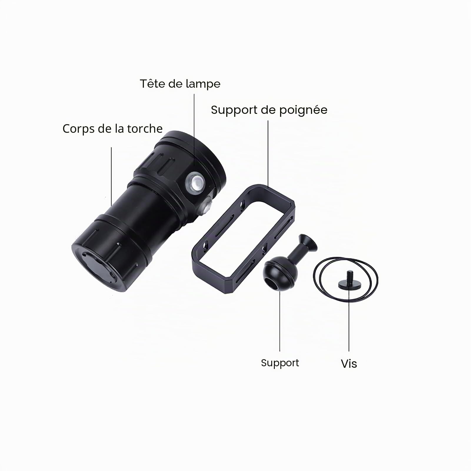 Lampe de Poche de Plongée, IPX8 18000lm Super Lumineuse Torche de Plongée Sous-marine 300-500m LED Lampe de Poche de Plongée Torche de Plongée 3 Modes D'éclairage pour les Sports de Plein Air Plongée,