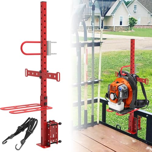 KOMOHOM Lockable Backpack Blower Rack For Trailer Backpack Leaf Blower Holder For Open Lawn Landscape Trailer Truck Height Adjustable Holding Base Fit 16-25 Blower Equipment Anti-Theft Lock