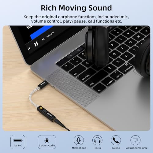 Image of USB C to Aux 3.5mm Audio Adapter with Dual Chip CX31993+MAX97220,Portable DAC Amp Dongle Headphone Amplifier with Silver-Plated Cable,Compatible with iPhone 15 /16 /17 /Android /Samsung /Mac /PC