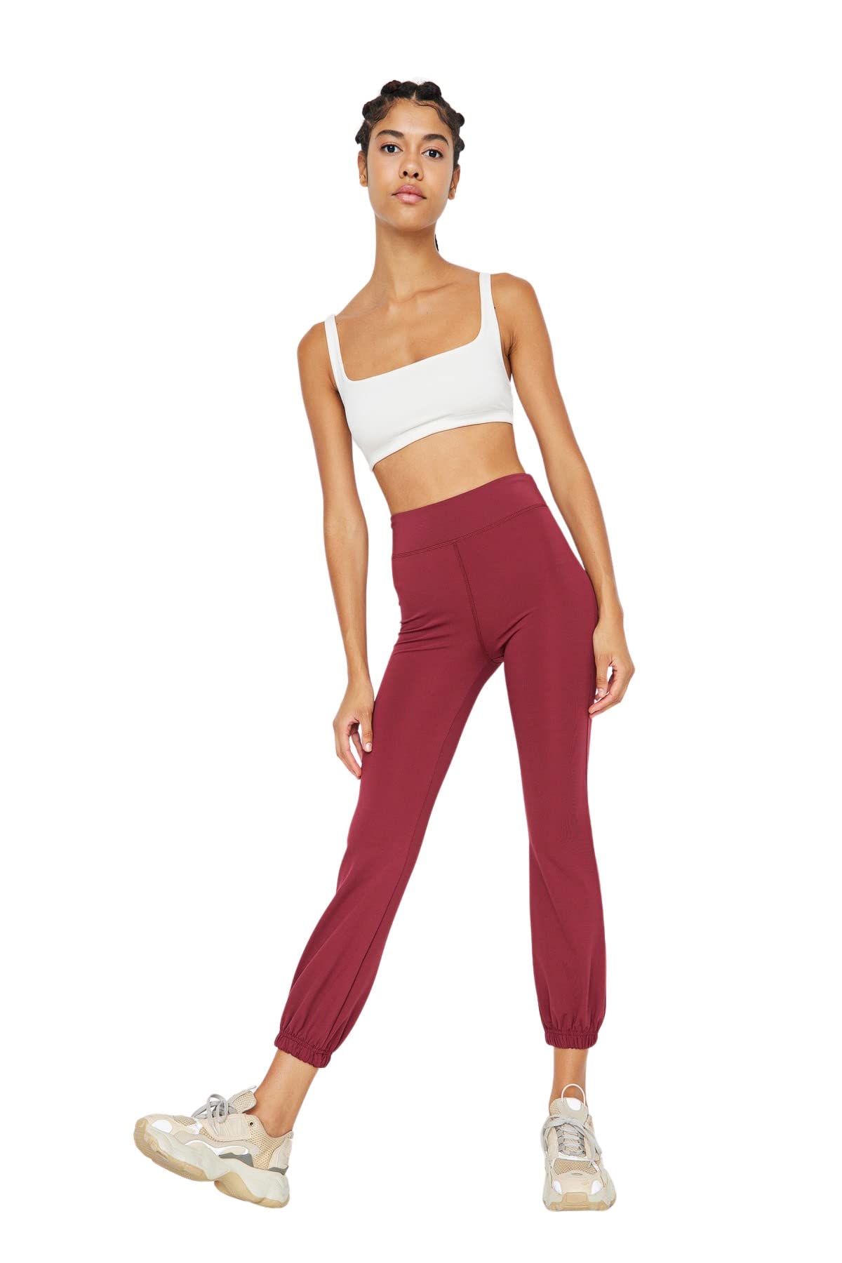 Trendyol Women Sportswear Normal Waist Elastic Cuff Jogger Tracksuit Bottoms Burgundy