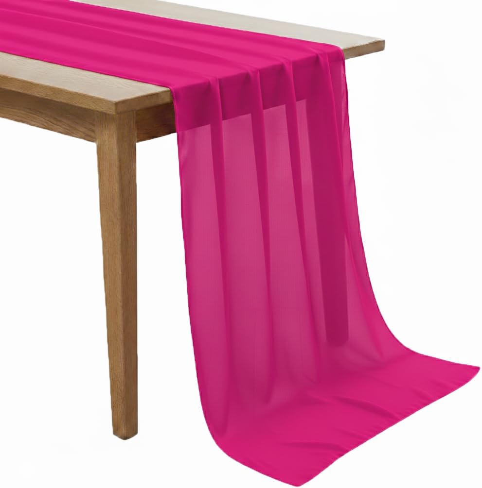 MDS Pack of 5 Magenta 10ft Chiffon Table Runner 29x120 Inches Wedding Runner for Wedding , Decorations for Birthday Parties, Banquets, Engagements, Sheer Bridal Shower Decoration