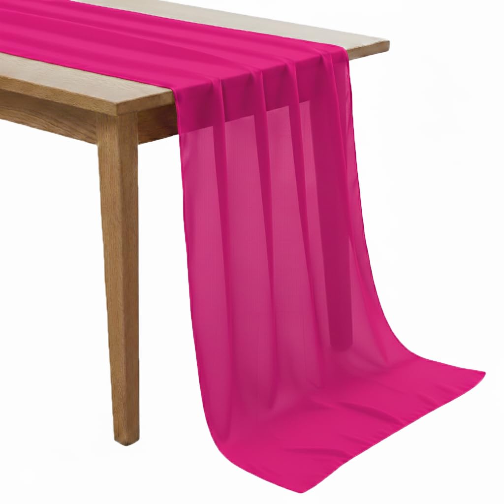 MDS Pack of 10 | Magenta | 10ft Chiffon Table Runner 29x170 Inches Long Romantic Rustic Sheer Gauze Runner for Wedding Bridal Shower Birthday Banquets Engagement Spring Easter Boho Decorations