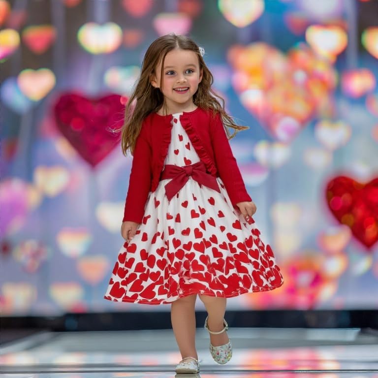 Image of Girls Valentine's Day Outfit Heart Love Print Sweatshirt Kids Girls Clothes Set