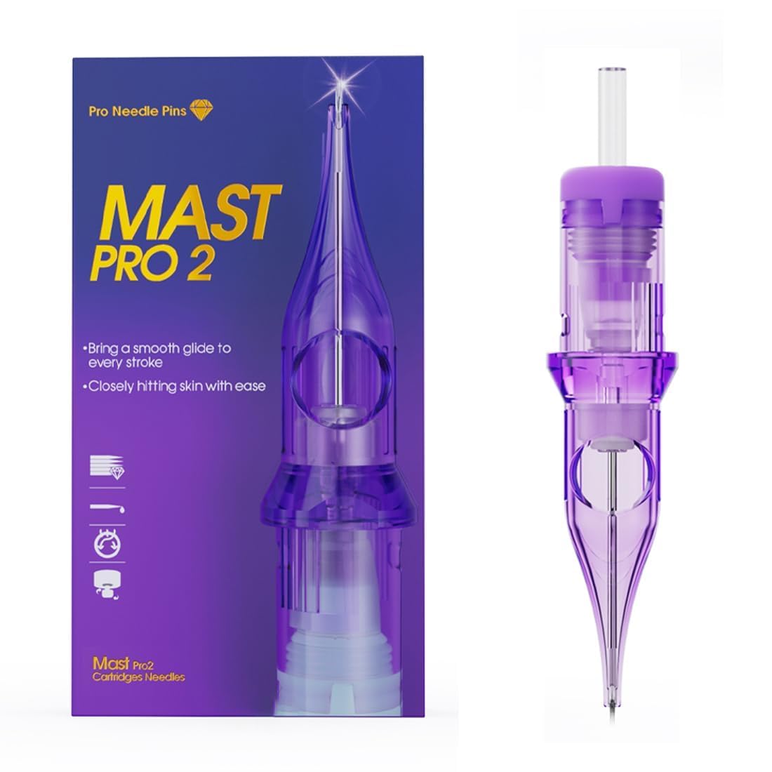 Mast Pro2 Tattoo Needles Cartridges, Pro Needles Pins for Super Aritsts, 20 Count, Disposable Round Liner 1013RL
