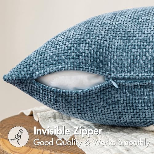 Image of MIULEE Pack of 2 Blue Throw Pillow Covers 20x20 Inch Coastal Summer Modern Boho Accent Decorative Pillow Covers Soft Chenille Farmhouse Cushion Covers for Home Decor Couch Bed Sofa Living Room
