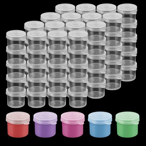 Image of LOYORTY 200PCS Small Paint Containers with Lids, 0.34oz /10ml Plastic Mini Paint Cups, Clear Paint Container Pots in Bulk for Beads, Glitter, Slime, Paint