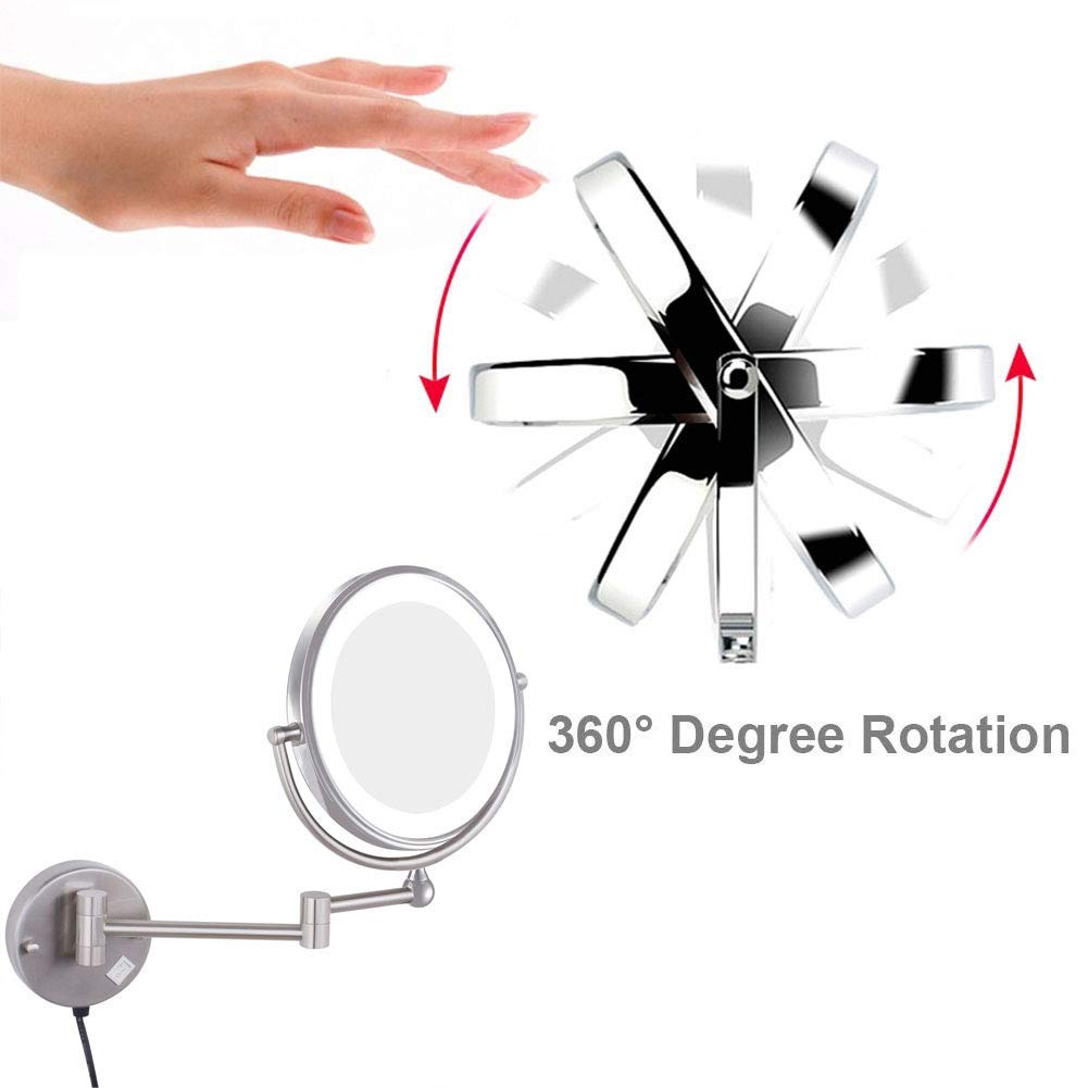 Specchio per Trucco a Parete con ingrandimento, Specchio cosmetico da Bagno bifacciale Premium da 8'', Girevole a 360 Gradi, Braccio Estensibile, Roto