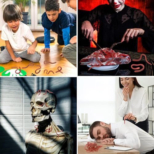 Künstlicher Regenwurm, 10 Stück Gefälschter Regenwurm, Kunststoff Lebensechter Wurm, Weich und Elastisch Gummi Regenwürmer, Weiche Kunststoff Würmer, für Halloween Aprilscherz Unfug Partydekoration