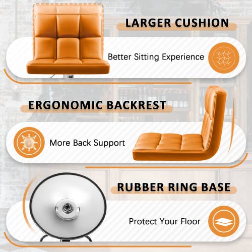 Image of Homall Bar Stools Modern PU Leather Adjustable Swivel Barstools, Armless Hydraulic Kitchen Counter Bar Stool Extra Height Square Island Barstool with Back Set of 2 (Leather, Orange)