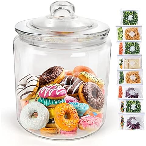 Nolopau 1.53 Gallon Glass Jar, 5.8L Round large Capacity Airtight Glass Food Storage Containers with Silicone Sealing Lid, Multifunctional Storage Container for Eggs, Dry Food, Cookies, Snacks Cover