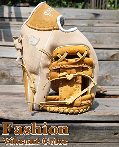 Beoub Adults Youth Baseball Softball Glove Mens Women 11.5 Inch Junior Right Handed Throw I Web Leather Infield Outfield Fielding Mitts Gifts Camel #TOP3