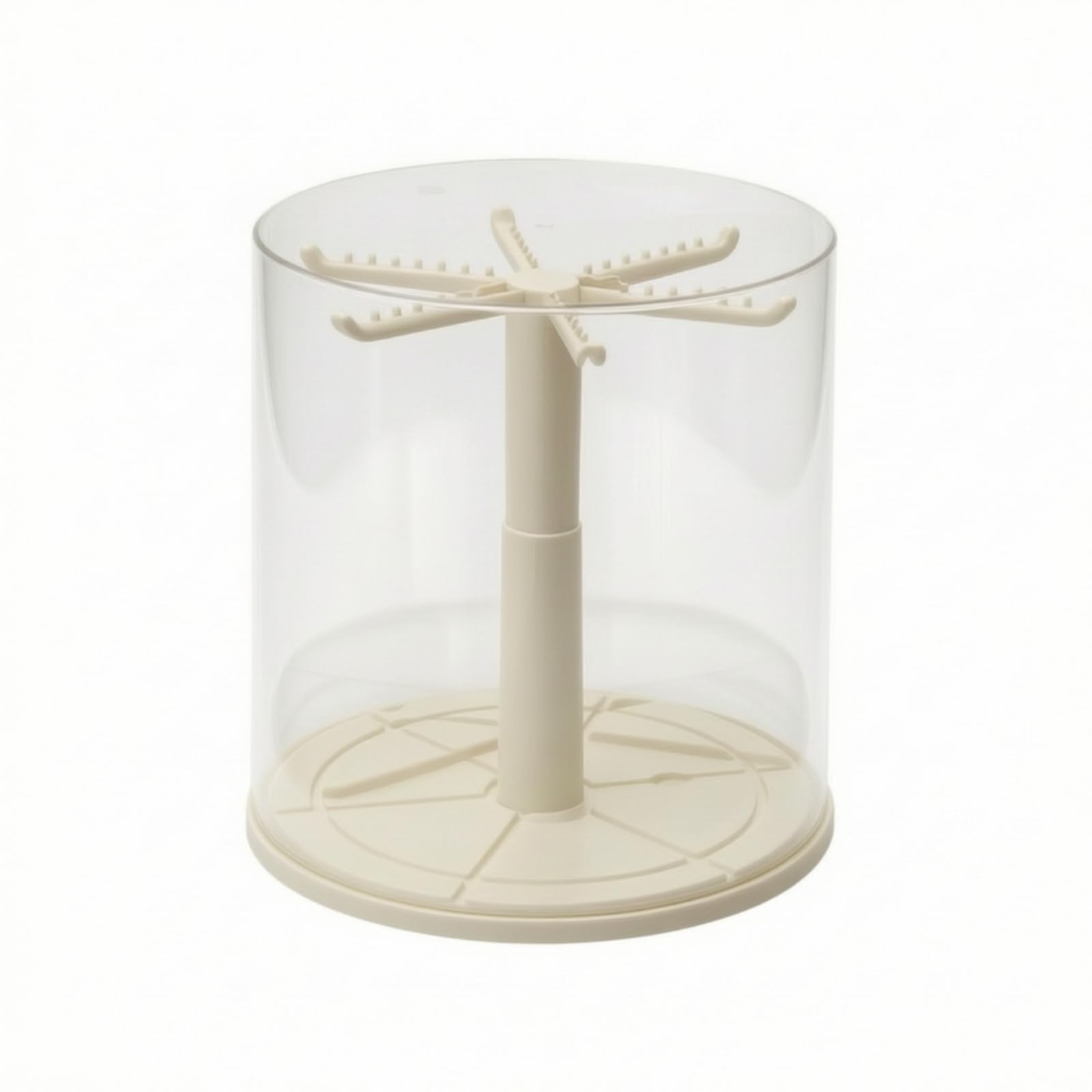 Vitrina Cilíndrica con Colgadores Giratorio Caja Expositora Giratoria Vitrina Acrílico para Escritorio, Estanría , Transparente con Soporte Blanco , Moderno Minimalista